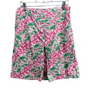 LL Bean Skirt Womens 8 Pink Green Crab Lobster Print Pockets Lightweight Resort