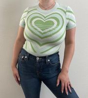 Y2K Power Puff Girls Vibes Lime Green Tunnel Heart Sweater Short Sleeve Tee