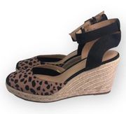 Loft Shoes Womens Espadrilles Wedge Heels Sandals Beige Leopard Buckle 10 M