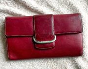 Cole Haan red leather wallet with checkbook flap.