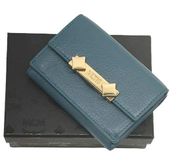 MCM New in Box Blue Deep Lagoon Leather Mini Card Case Wallet