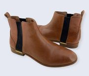 Teshy Cognac Brown All Leather Chelsea Low 1" Heel Ankle Boot 8.5