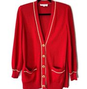 St. John Vintage Red Knit Cardigan V-Neck Coastal Classic Sweater Size Small