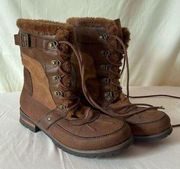 Rock & Candy Danlea Winter Boot Faux Suede Faux Fur Lace Up Mid Calf Brown 9.5