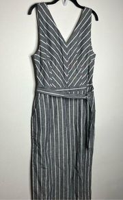 NWT Loft gray & white striped jumpsuit deep v size 12