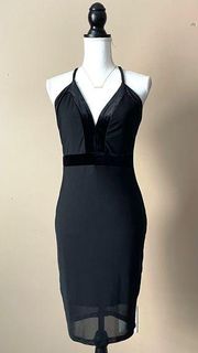 PRIVY | Black Bodycon Velour/Mesh Detail Cocktail Dress Sz L