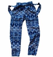 Pants Lightweight Elastic Tie Waist Fits Women XS S Blue Print