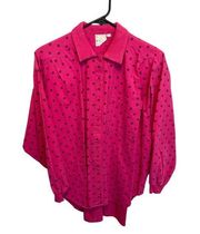 80's Vintage Sweet Baby Jane Long Sleeve Collared Polka Dot Button Up Size Large