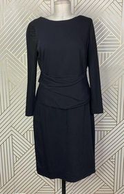 Akris Punto Black Long Sleeve Viscose Draped Ruched Waist Dress Size US 8