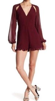 𝅺LINE & Dot V-Neck Frill Trim Romper