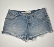 Band Of Gypsies Jeans Shorts Cutoffs Womens 27 Rose Metal Studs Button Fly Tears