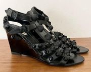 Balenciaga studded black leather wedge sandals 40 / 10