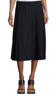 MICHAEL  Pleated Pull-On Midi Skirt Navy