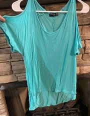 Turquoise Popular Basics Open Shoulder tee