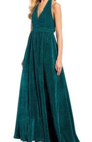 Green Halter Metallic Prom or Formal Dress