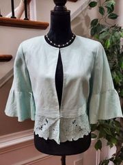 Jessica Howard Women's Blue Linen Long Sleeve Open Front Jacket Blazer Size 10