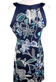 Enfocus Studio Dress 10 Navy Floral Sleeveless Keyhole Stretch