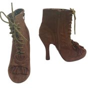 Betsey Johnson Terra suede platform booties with bow and fringe steampunk sz 7.5