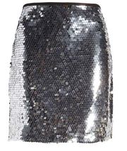 Open Edit Chunky Silver Sequin Mini Skirt