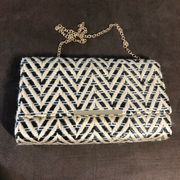 Sondra Roberts Chevron Black & Tan Woven Bag