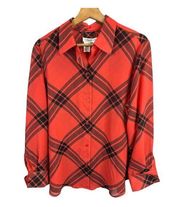 Coldwater Creek Womens size XL P Button Up Plaid Long Sleeve Blouse Shirt Red