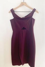 Parker sheath open keyhole off shoulder maroon burgundy red dress small