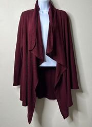 Knox Rose Burgundy Waffle Knit Open Front Cardigan Large