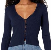 New Rebecca Taylor Navy Ribbed Merino Cropped Cardigan Size XL