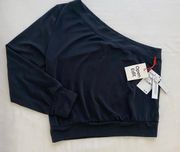 NWT OPEN EDIT BLACK ONE-SHOULDER LONGSLEEVE CROP TOP