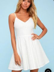 Way With Words Floral Lace White V Neck Skater Mini Dress
