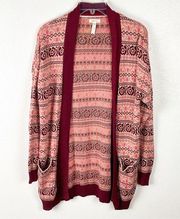 MATILDA JANE Harmony Fair Isle Open Front Pockets Long Sleeves Cardigan, Small