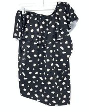 Cacique Women's Sz 22 Ruffle Sleeve Polka Dot One Shoulder Swim Top Black