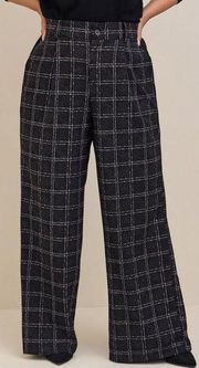 High Rise Wide Leg Crepe Stretch Plaid Pants Size 16 Black Workwear