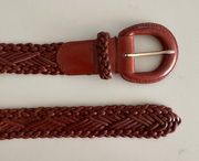 Vintage Braided Leather Belt with Rounded Buckle in Brown Size XL