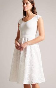 NEW NWOT  Annikaa Floral Knit Bodice Midi Dress In White