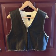 Vintage Leather Sherpa Lined Zip Up Vest in Brown Size Small 