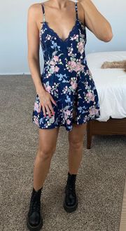 Blue floral silk slip mini dress