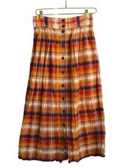 Ace & Jig Maxi Plaid Skirt Women's S Orange Multi Pockets Lightweight Pleated