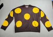 Philosophy Womens Sweater Size M Brown Yellow Polka Dots Crewneck Pullover Artsy