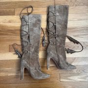 Joie Knee High Suede Lace-Back Stiletto Boots - Size 37