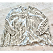 Young Fabulous & Broke Tie‎ Dye Peasant Blouse | Taupe/Blue Small