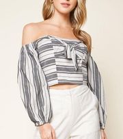 Urisa Black Striped Off The Shoulder Crop Top