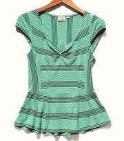 Anthropologie ANTHRO Postmark Mint Green Textured Peplum Top