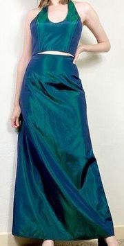 Vintage 00’s Jessica McClintock Gunne Sax Teal Iridescent 2 Piece Formal Dress 5