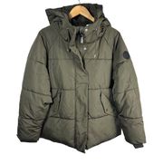 DKNY Loden Hooded Puffer Coat Size Large Olive Green Size Large