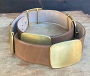 Donna Karan belt small leather chunky metal hardware western brown metallic