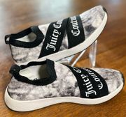 EUC Juicy Couture women's black/white/gray logo slip on shoes size 8.5