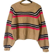 Full Circle Trends Womens Brown Pink Striped Size M Crewneck Long Sleeve Sweater