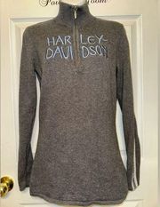 Harley Davidson Sz S Gray Quarter Zip Knit Pullover Sweater Fair Isle Sleeve