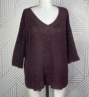 Isabel Marant Maroon Purple Open Knit Linen Blend V-Neck Sweater Size 38 / US 6